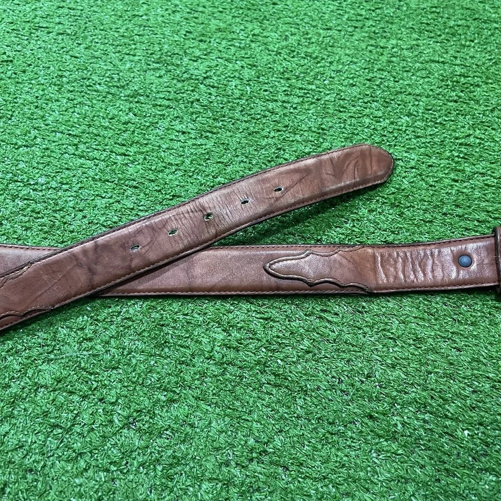 Vintage Tony Lama Belt SZ 42 Brown Leather Western, Cowboy,‎ Silver Buckle Rodeo